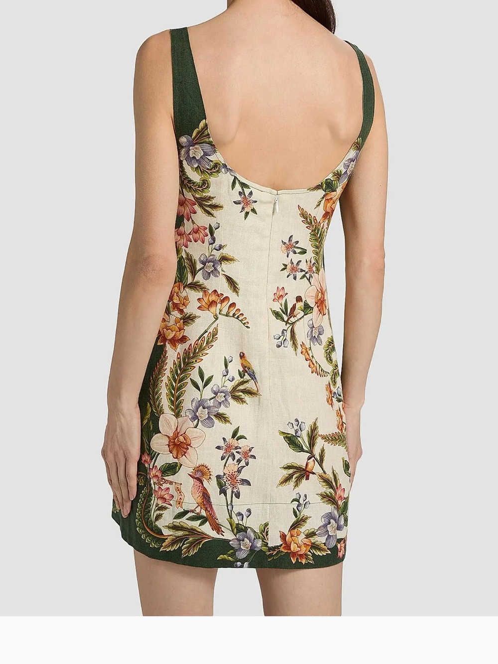 FARM Rio Cream Mini Dress with Green Trim and Multicolor Floral Print
